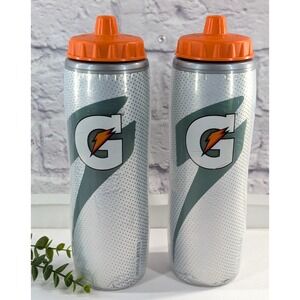 LOT 2🔶Gatorade 30oz Insulated Squeeze Water Bottle Silver Orange Athletic Cycle